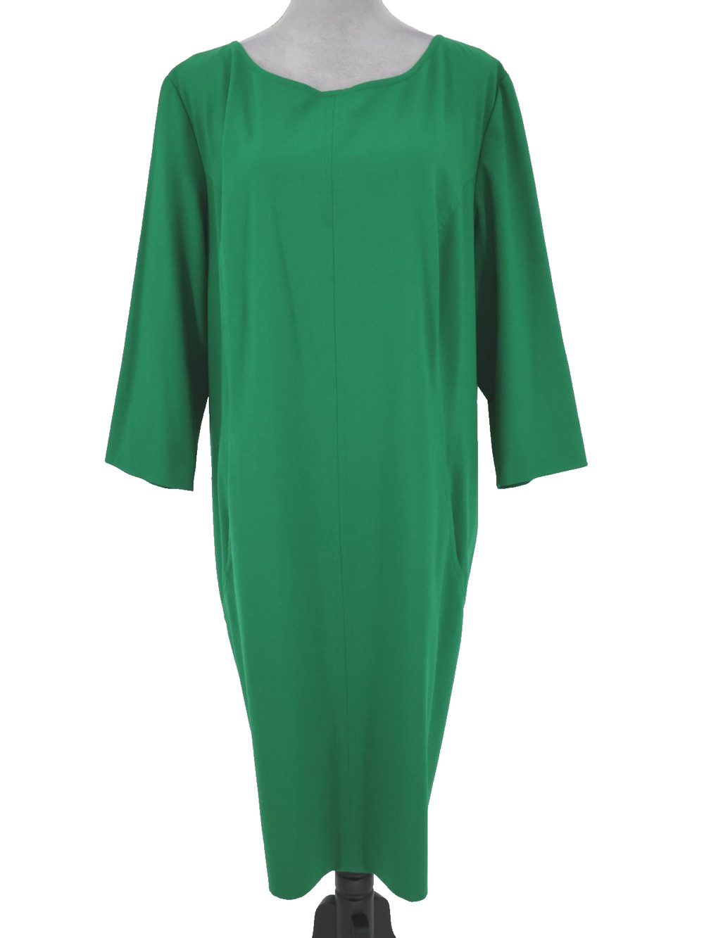 Tahari Dress Plus Size 22W Green Crepe Lined Shift Pockets Back Zip Midi Career